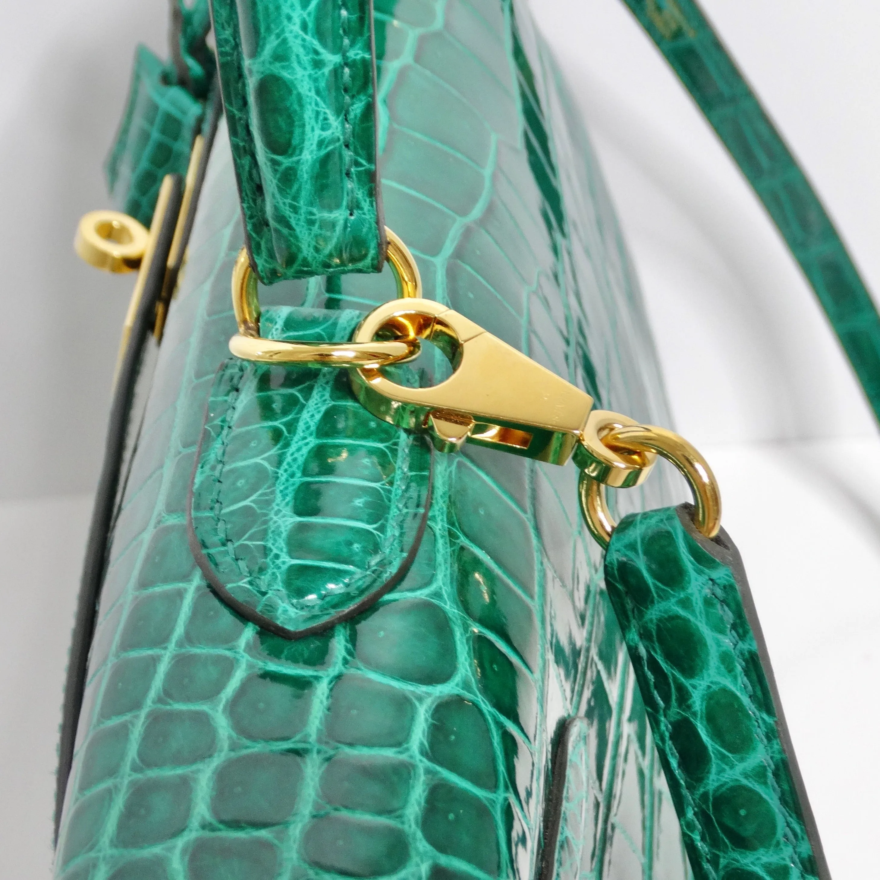 Hermes Kelly 34 cm Malachite Shiny Crocodile Porosus Gold Hardware