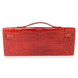 HERMES Sanguine Shiny Niloticus Crocodile Kelly Cut GHW