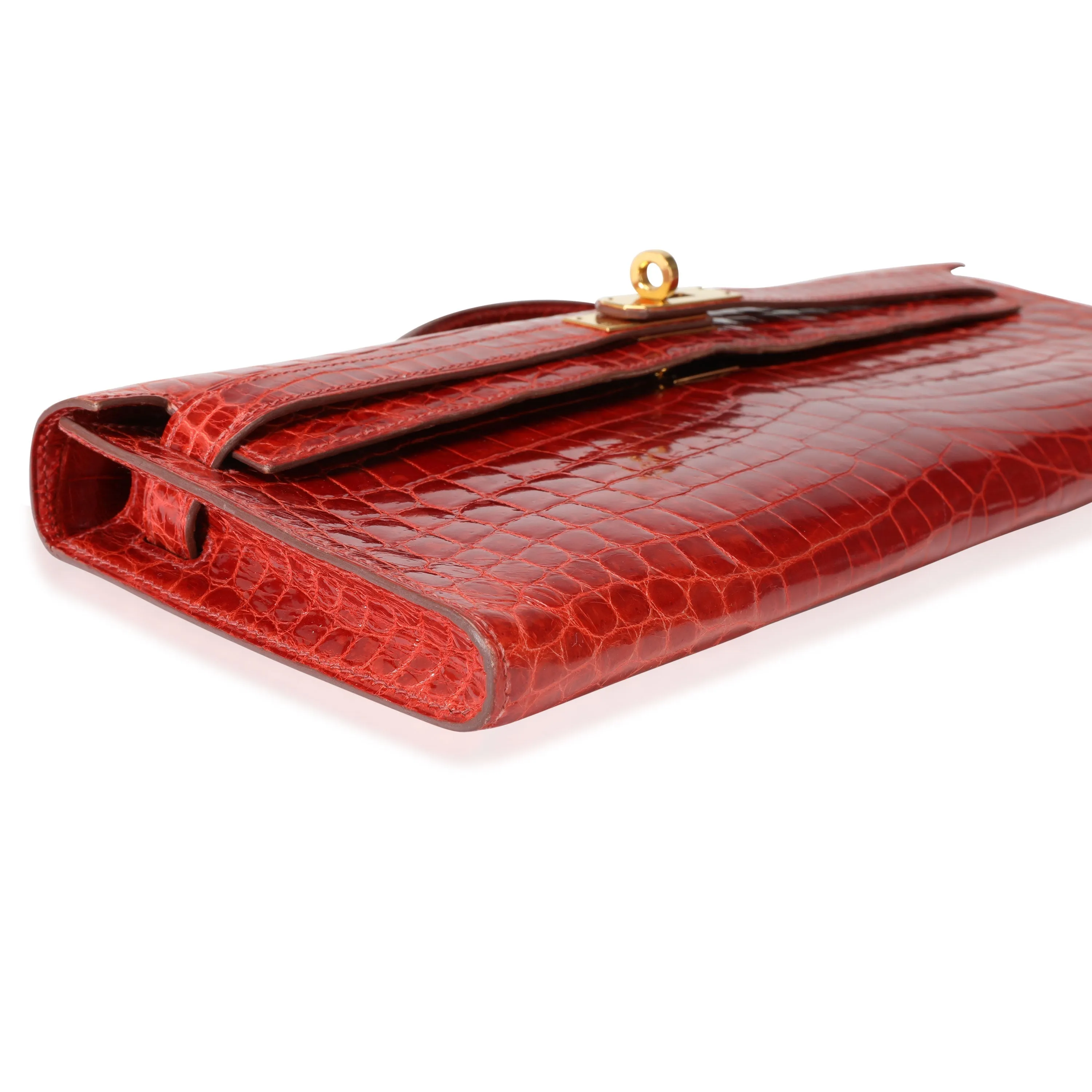 HERMES Sanguine Shiny Niloticus Crocodile Kelly Cut GHW