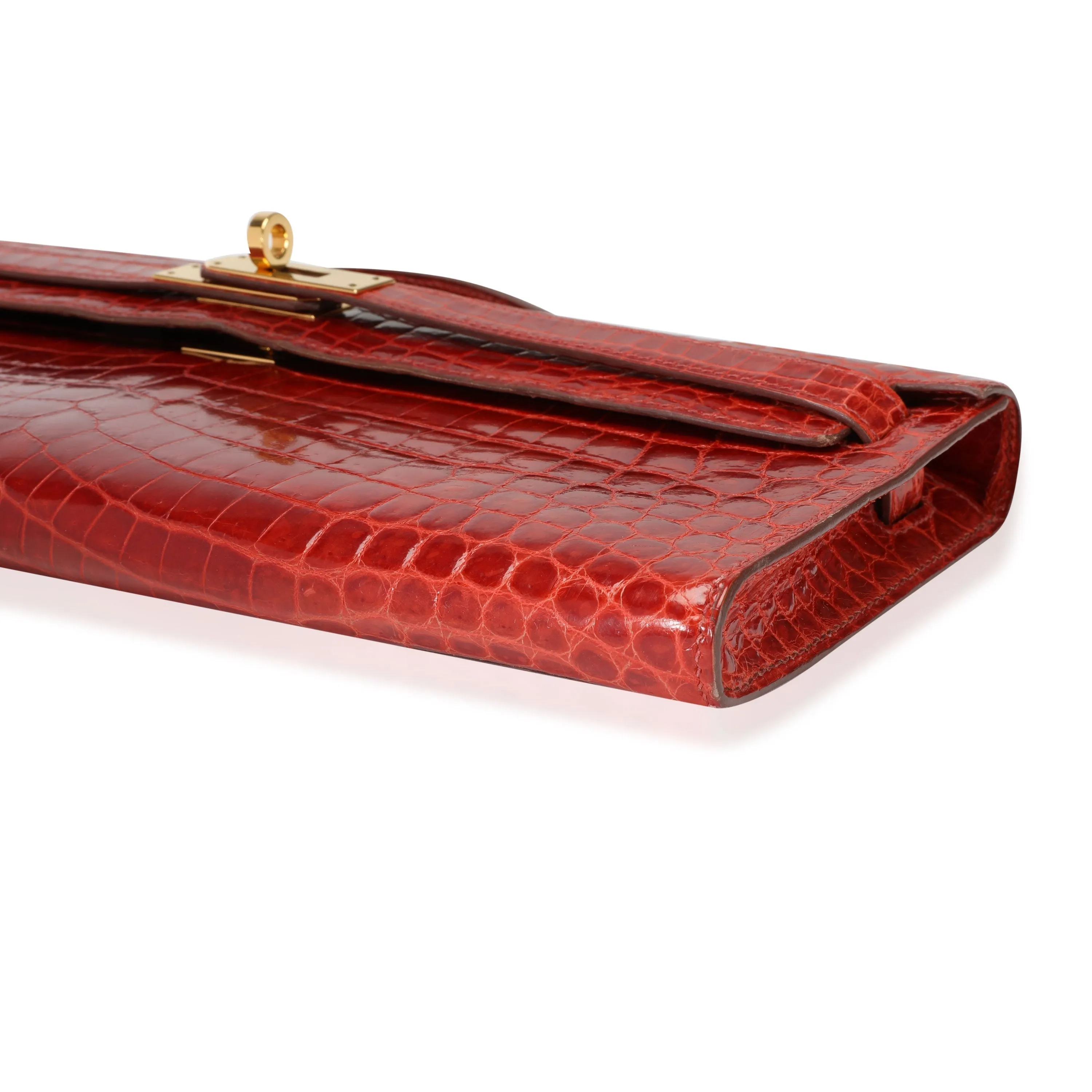 HERMES Sanguine Shiny Niloticus Crocodile Kelly Cut GHW