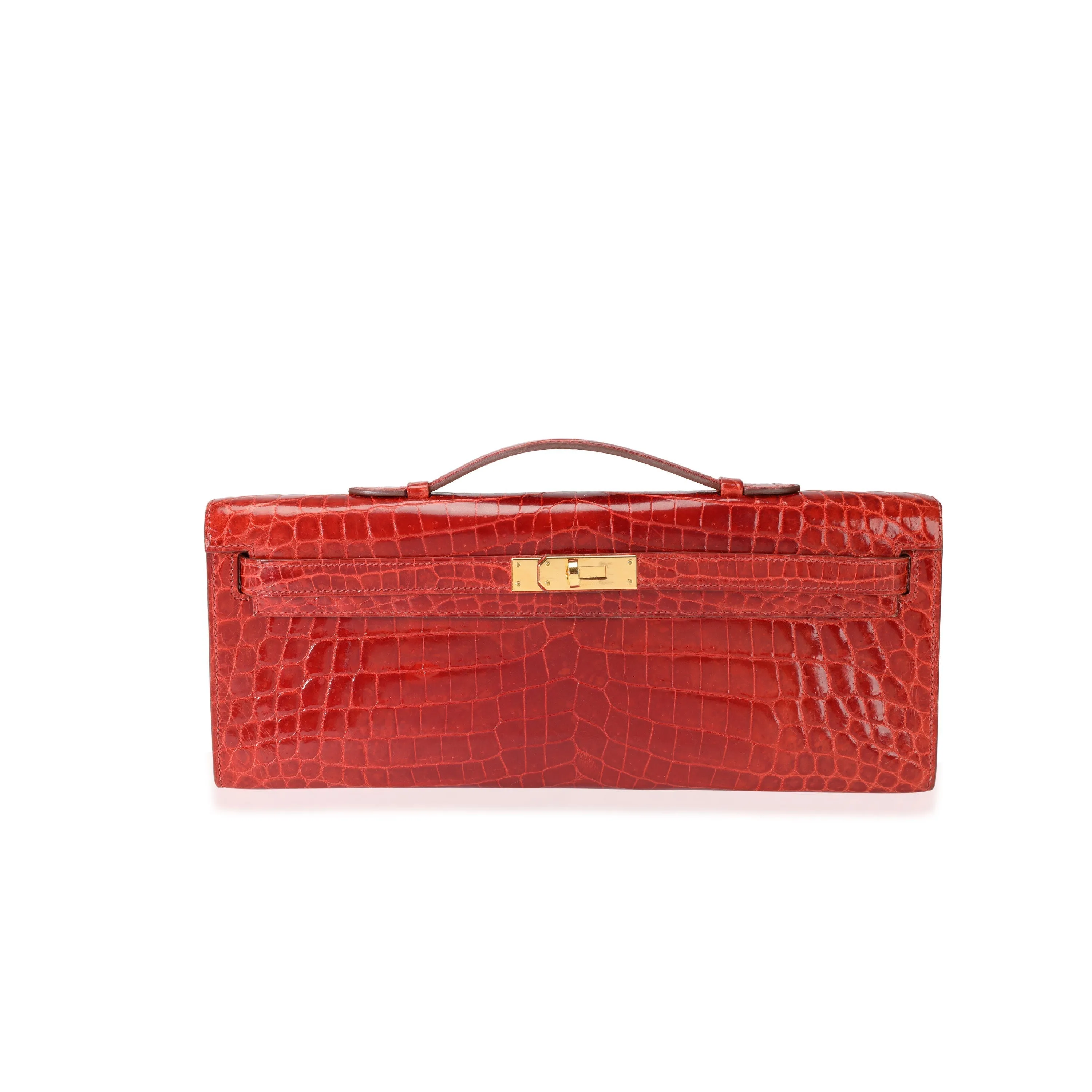 HERMES Sanguine Shiny Niloticus Crocodile Kelly Cut GHW