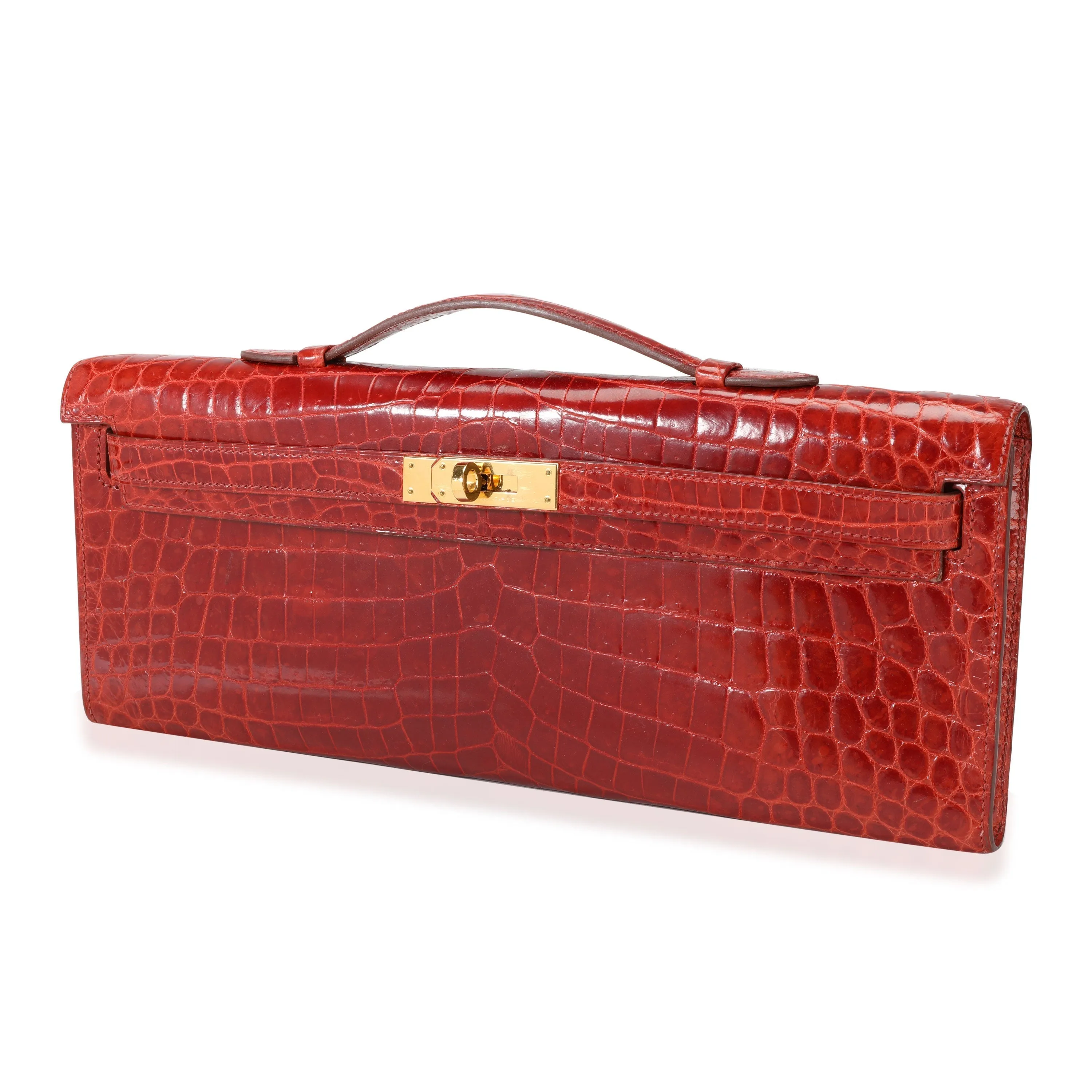 HERMES Sanguine Shiny Niloticus Crocodile Kelly Cut GHW