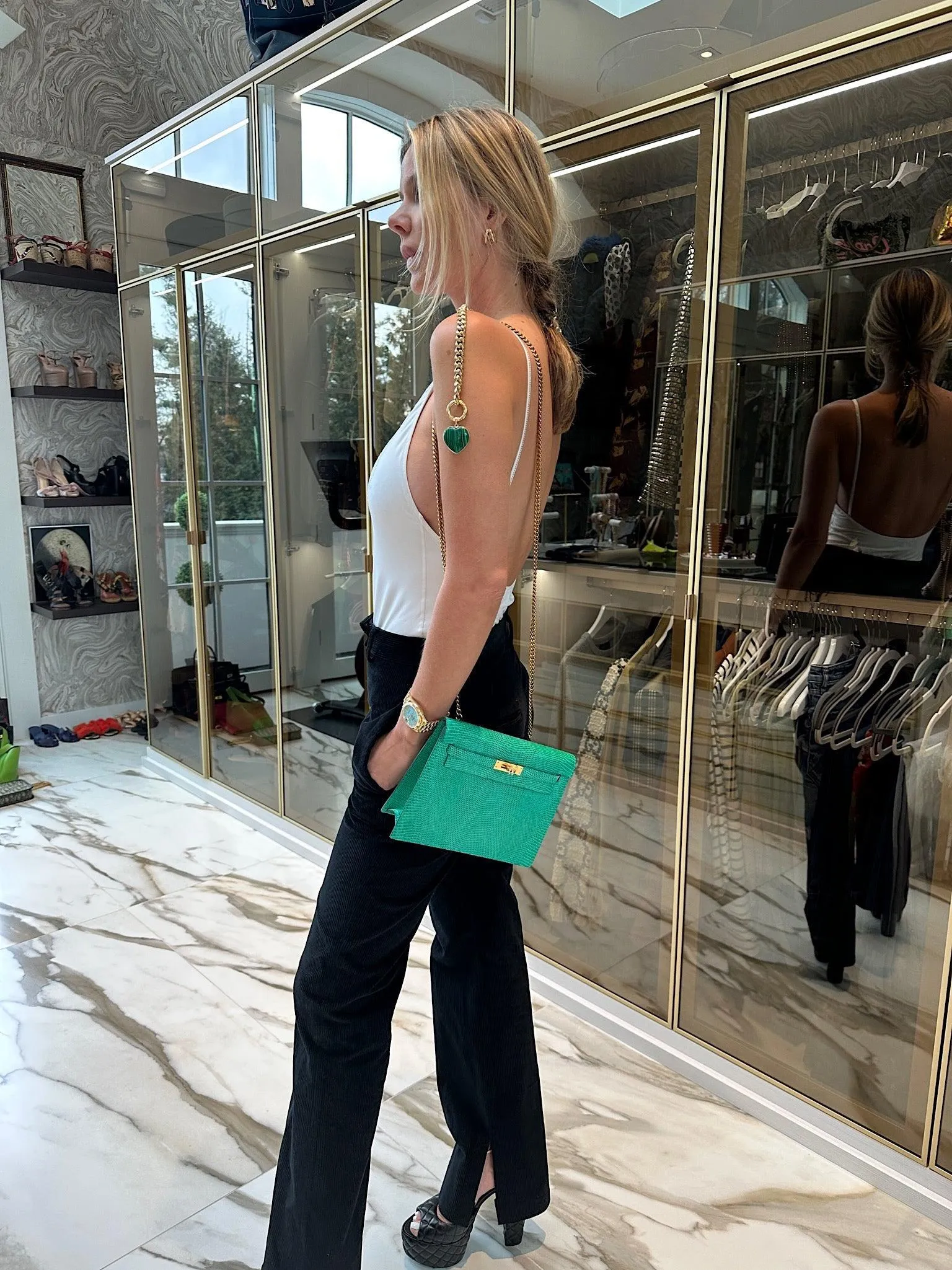 Hermès  Kelly Danse II Menthe Shiny Nilo Lizard Gold Hardware