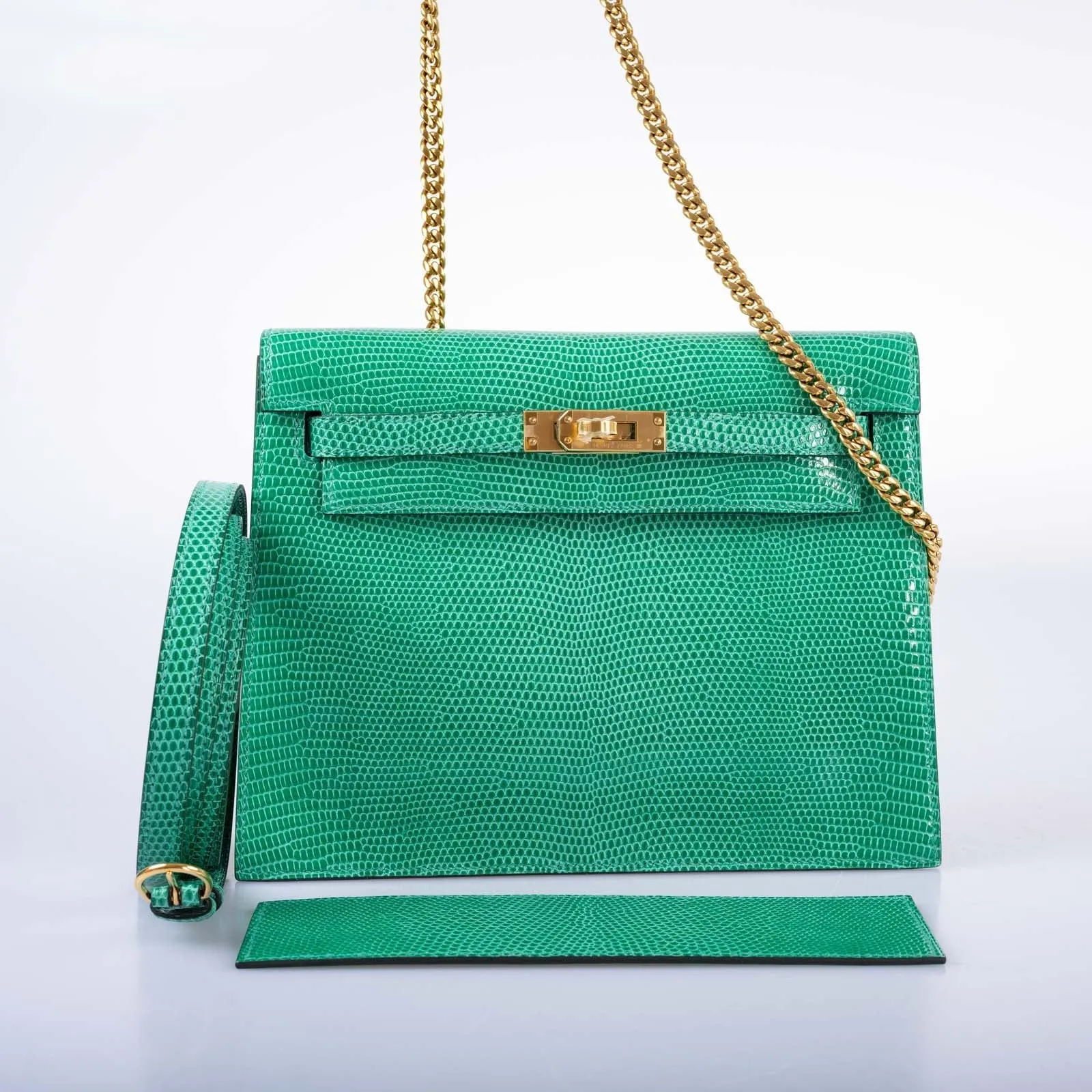 Hermès  Kelly Danse II Menthe Shiny Nilo Lizard Gold Hardware