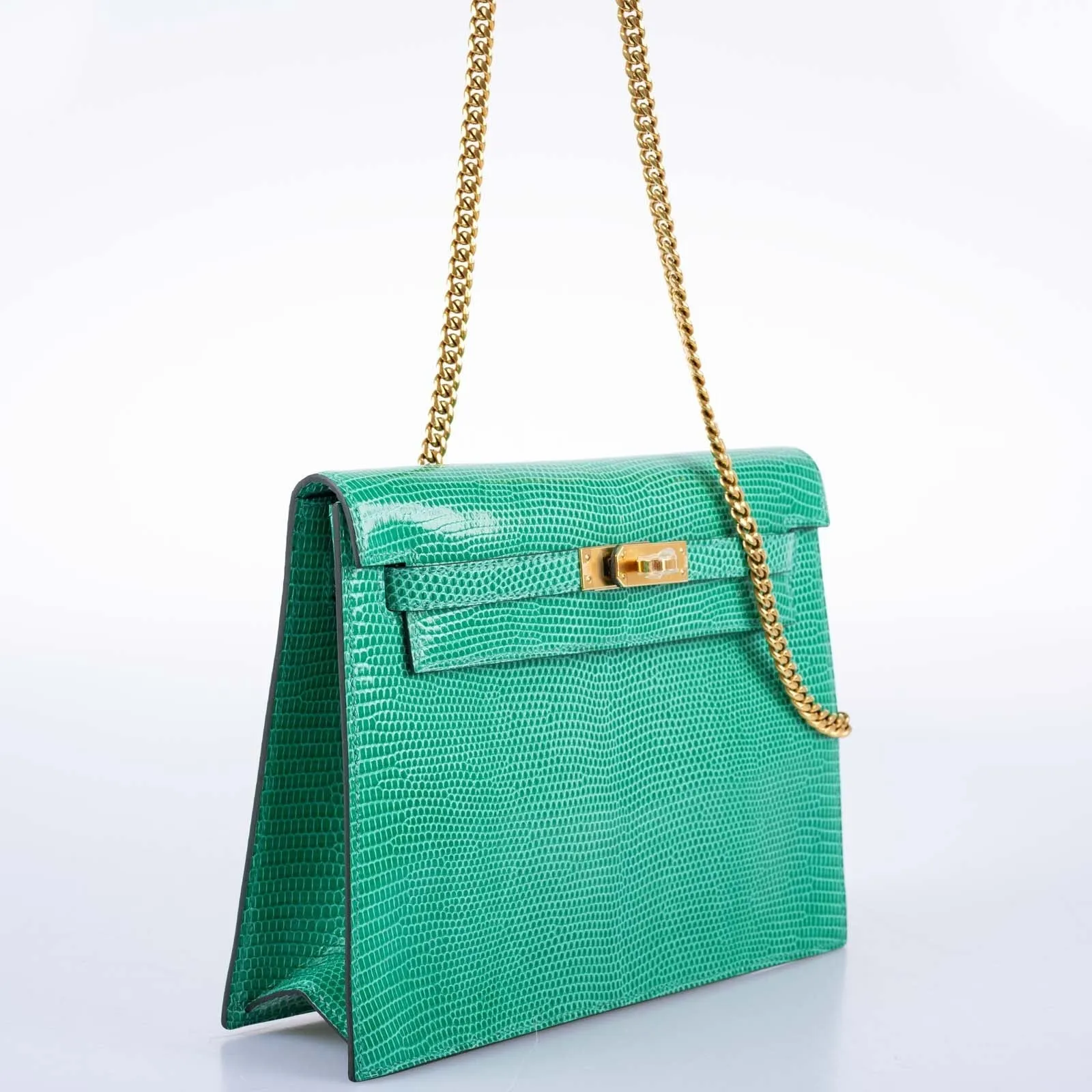 Hermès  Kelly Danse II Menthe Shiny Nilo Lizard Gold Hardware