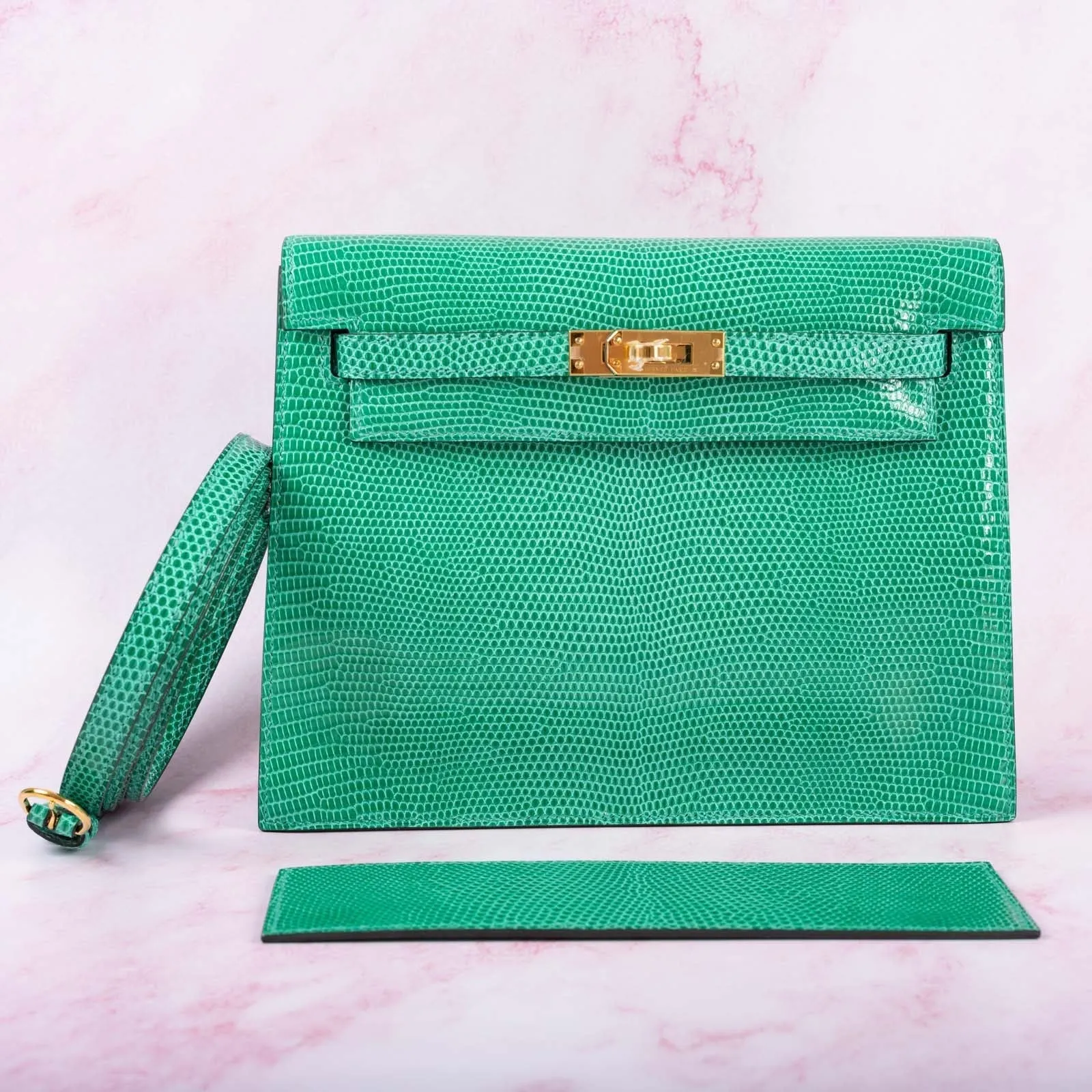 Hermès  Kelly Danse II Menthe Shiny Nilo Lizard Gold Hardware