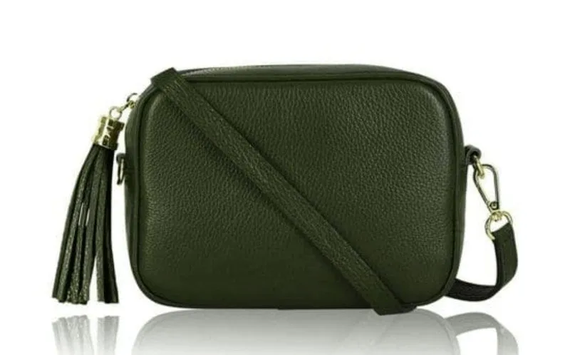 Italian Designer Leather Crossbody Shoulder Camera Bag Gaia -Silver Hardware- Navy