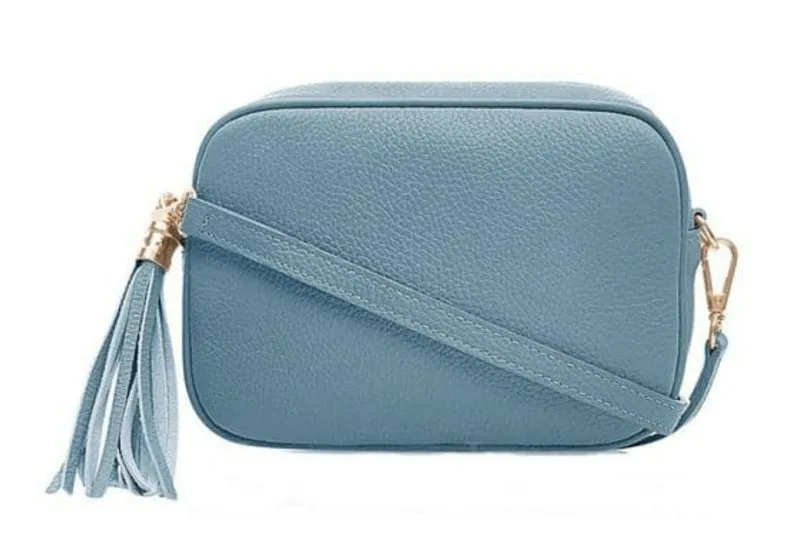 Italian Designer Leather Crossbody Shoulder Camera Bag Gaia -Silver Hardware- Navy