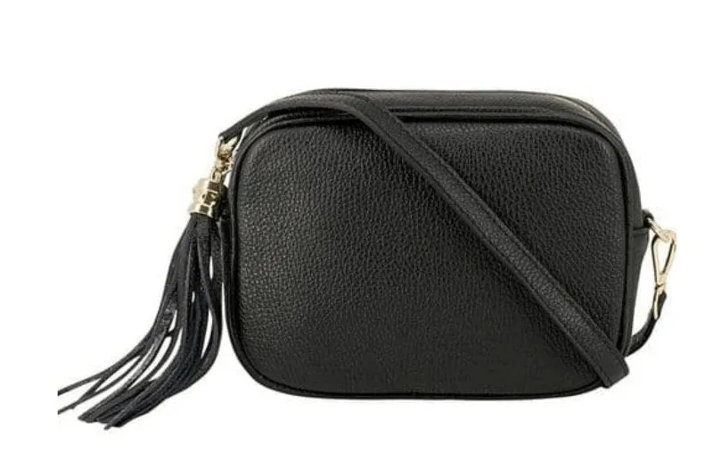 Italian Designer Leather Crossbody Shoulder Camera Bag Gaia -Silver Hardware- Navy