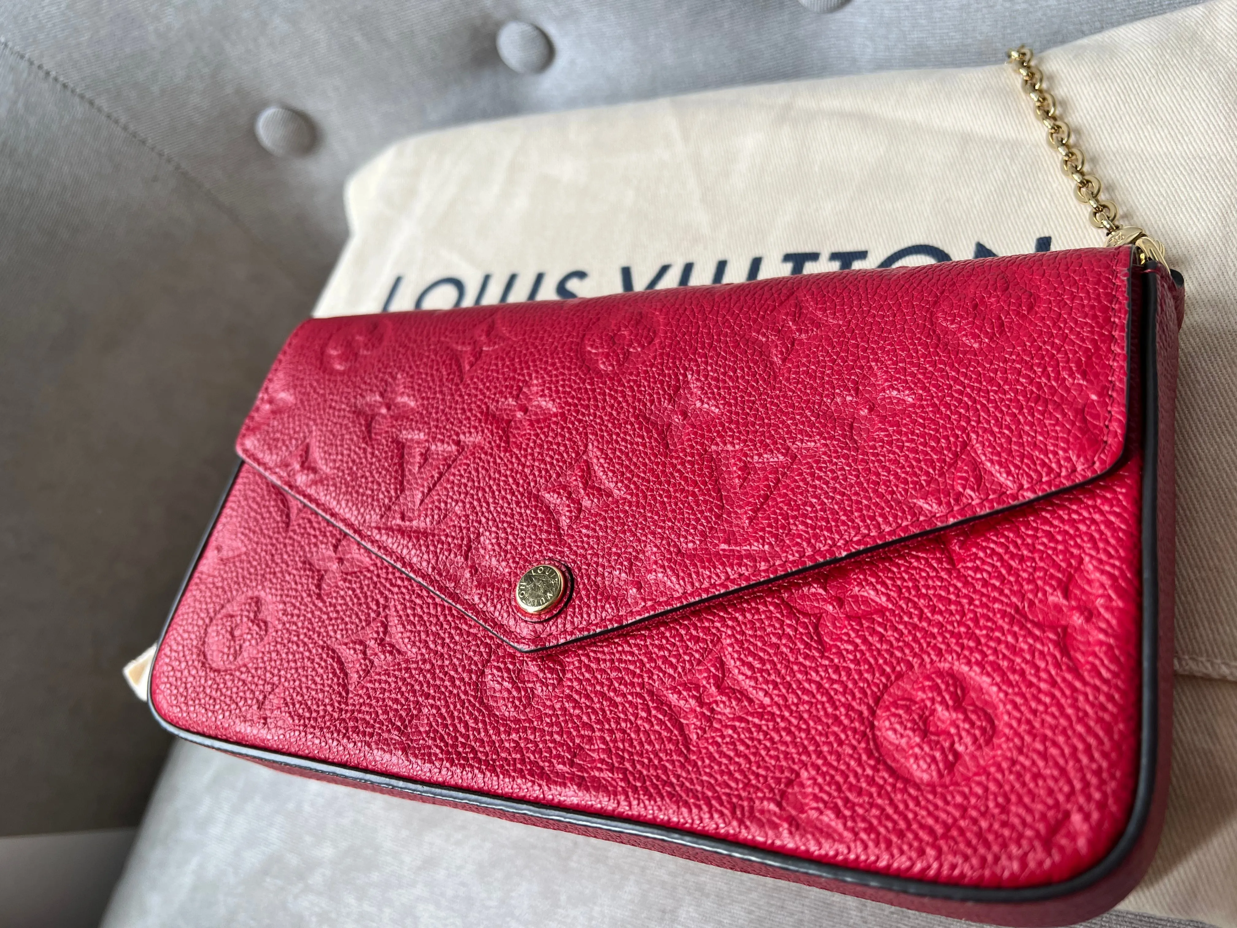 Louis Vuitton Felicie Pochette Red Empreinte Monogram (RRP £1160)