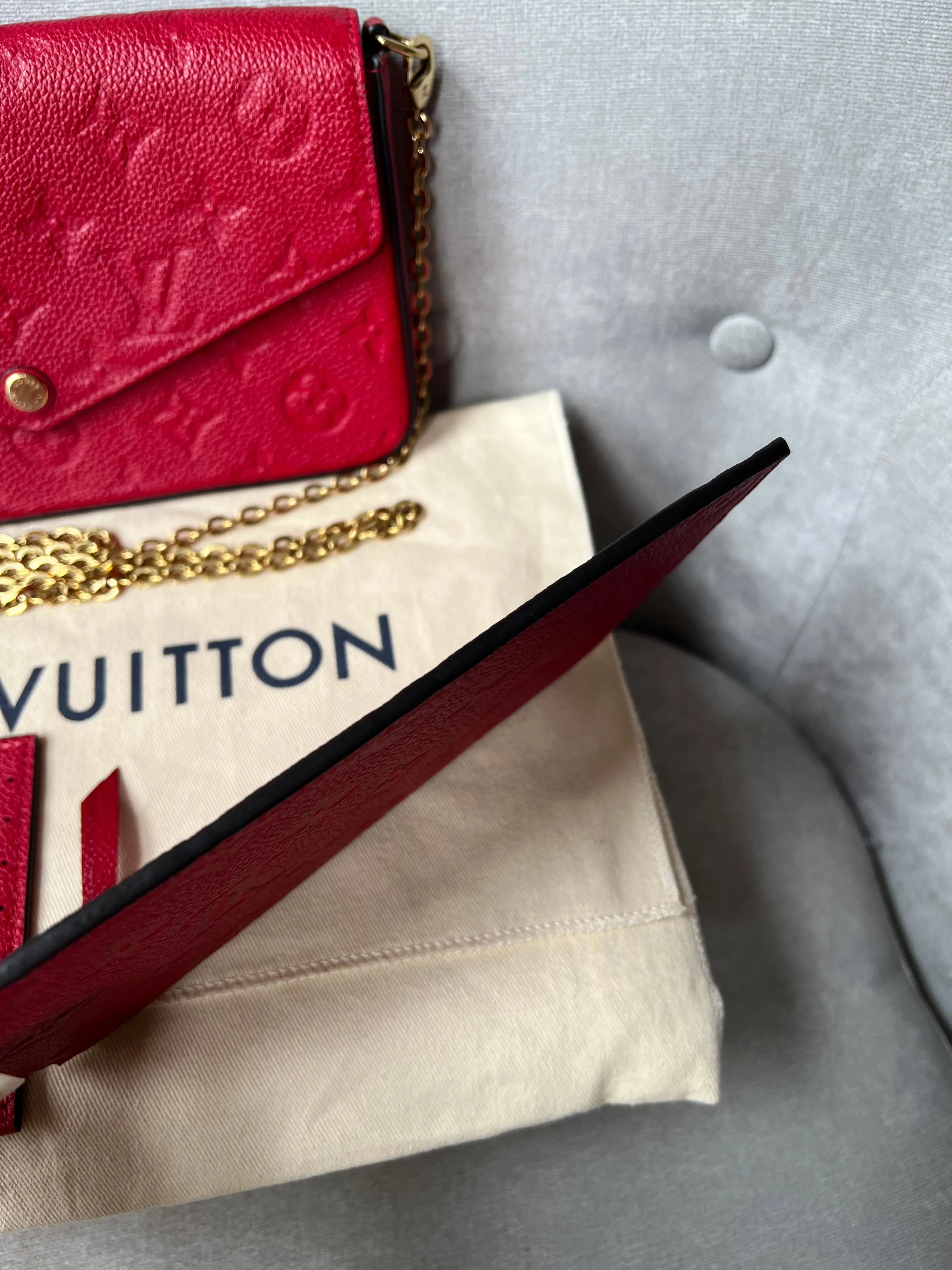 Louis Vuitton Felicie Pochette Red Empreinte Monogram (RRP £1160)