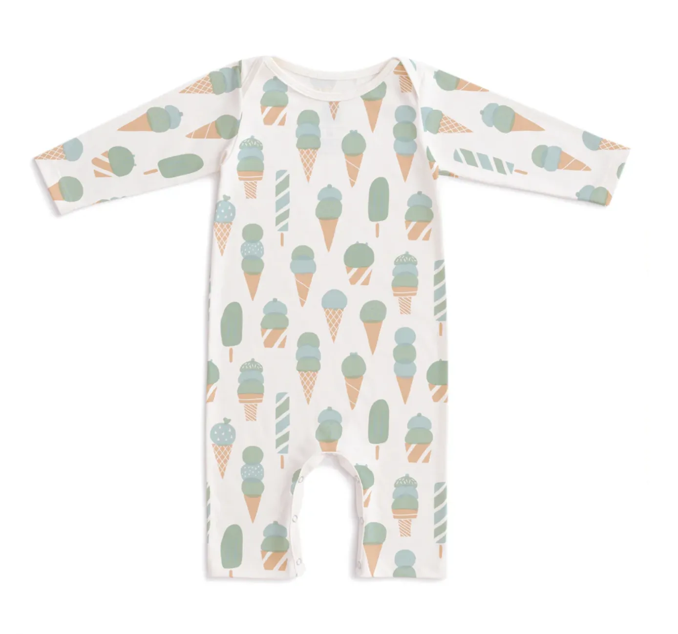 L/S Romper, Ice Cream Mint & Blue