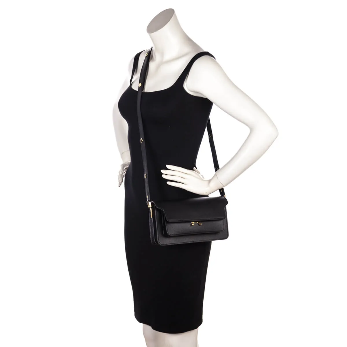 Marni Black Saffiano Trunk East/West Bag
