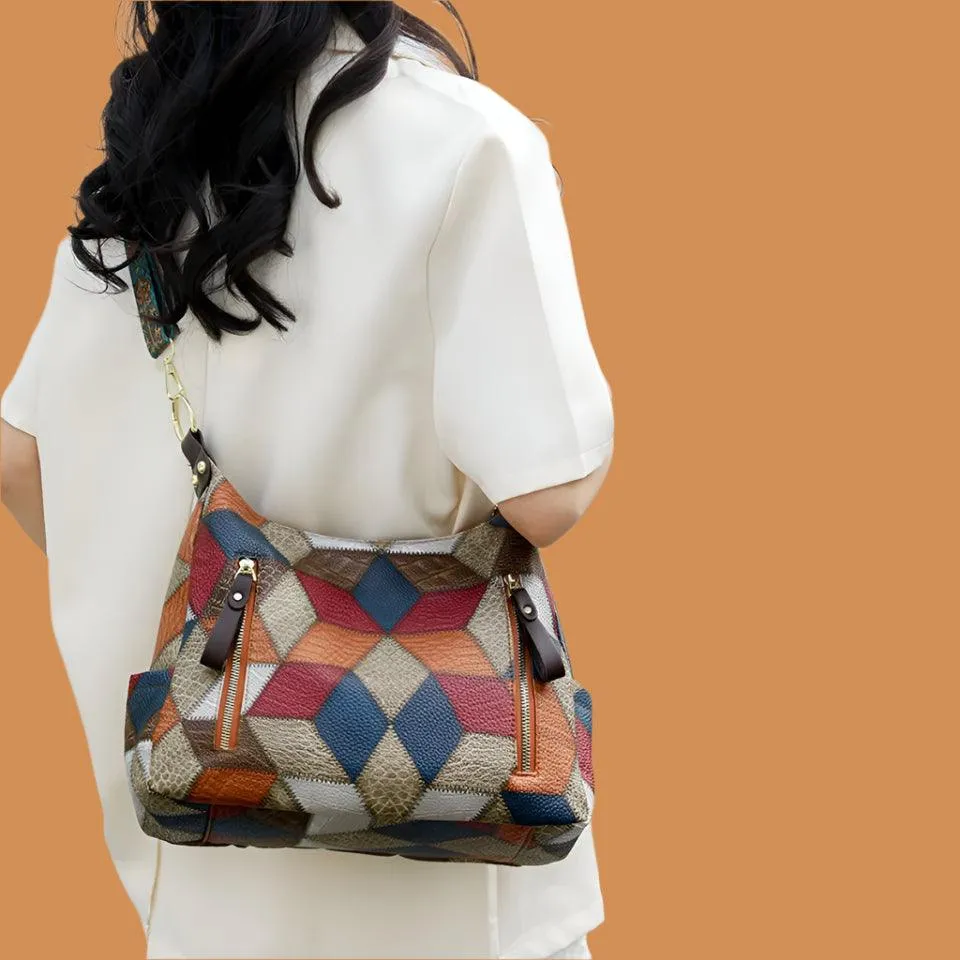 Multi-Pocket Women's Shoulder & Crossbody Bag - Luxury Patchwork PU Leather Handbag