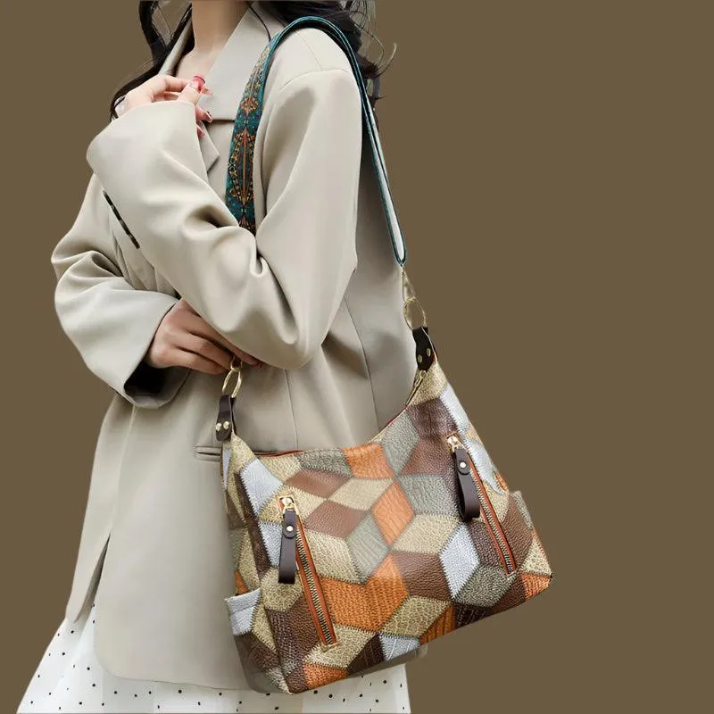 Multi-Pocket Women's Shoulder & Crossbody Bag - Luxury Patchwork PU Leather Handbag