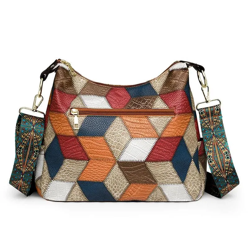 Multi-Pocket Women's Shoulder & Crossbody Bag - Luxury Patchwork PU Leather Handbag