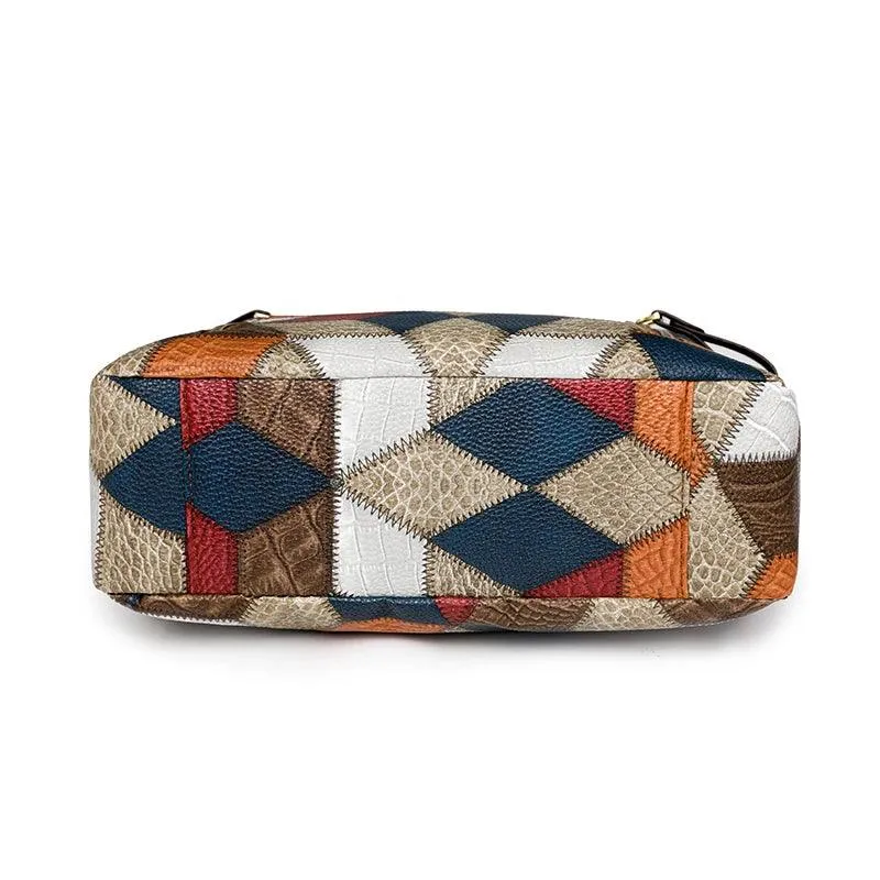 Multi-Pocket Women's Shoulder & Crossbody Bag - Luxury Patchwork PU Leather Handbag
