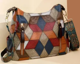 Multi-Pocket Women's Shoulder & Crossbody Bag - Luxury Patchwork PU Leather Handbag