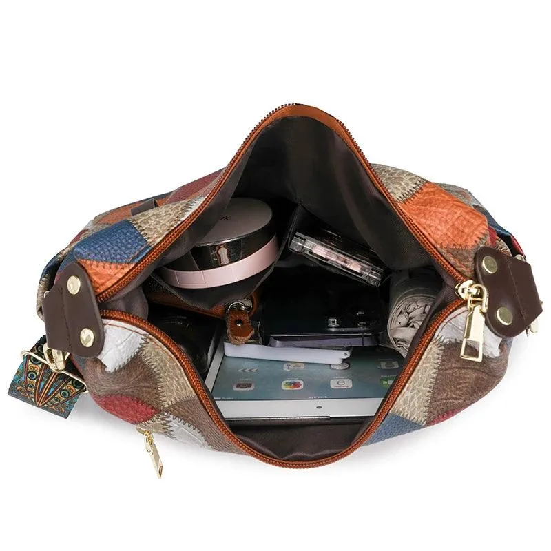 Multi-Pocket Women's Shoulder & Crossbody Bag - Luxury Patchwork PU Leather Handbag