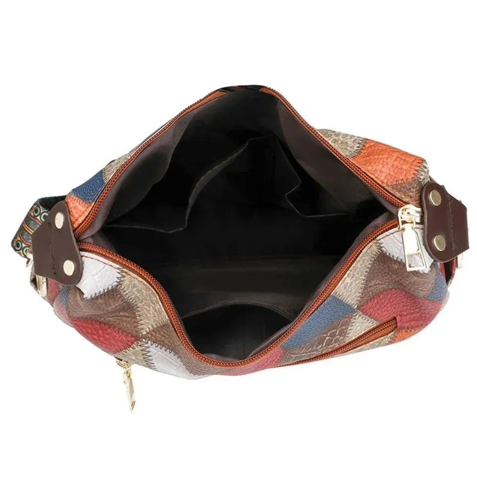 Multi-Pocket Women's Shoulder & Crossbody Bag - Luxury Patchwork PU Leather Handbag