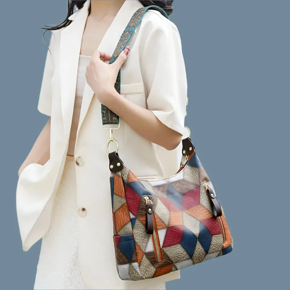 Multi-Pocket Women's Shoulder & Crossbody Bag - Luxury Patchwork PU Leather Handbag