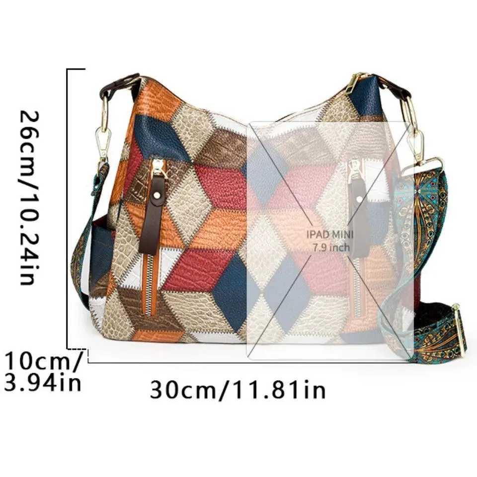 Multi-Pocket Women's Shoulder & Crossbody Bag - Luxury Patchwork PU Leather Handbag