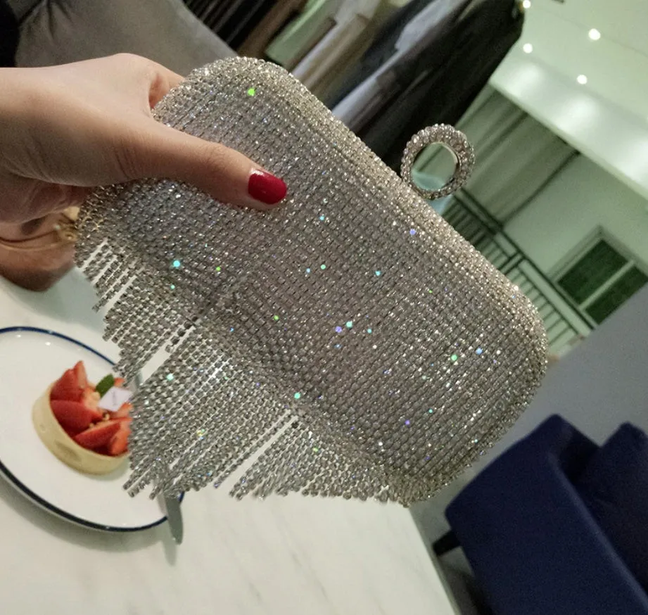 New shiny diamond ladies fringed hand bag  night party bag