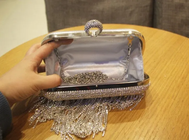 New shiny diamond ladies fringed hand bag  night party bag