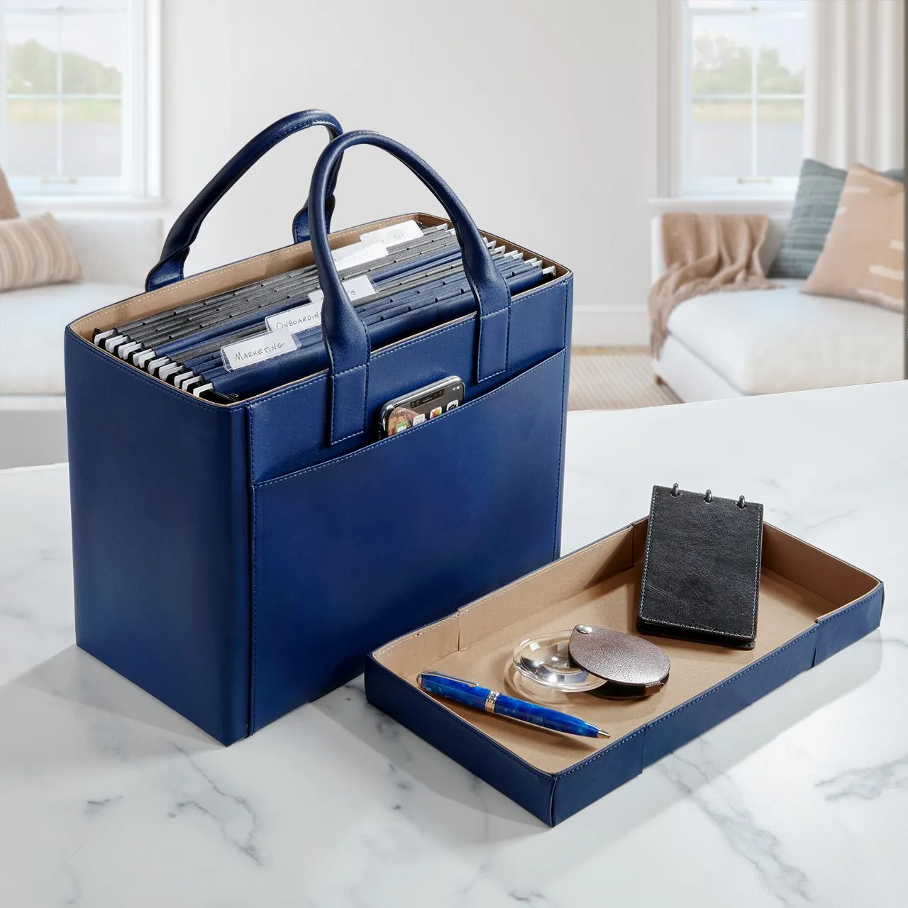 Portable File Tote Office Ensemble with Lid and Folders