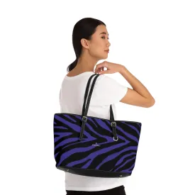 Purple Zebra Tote Bag, Animal Print PU Leather Shoulder Hand Work Bag 17"x11"/ 16"x10" For Ladies