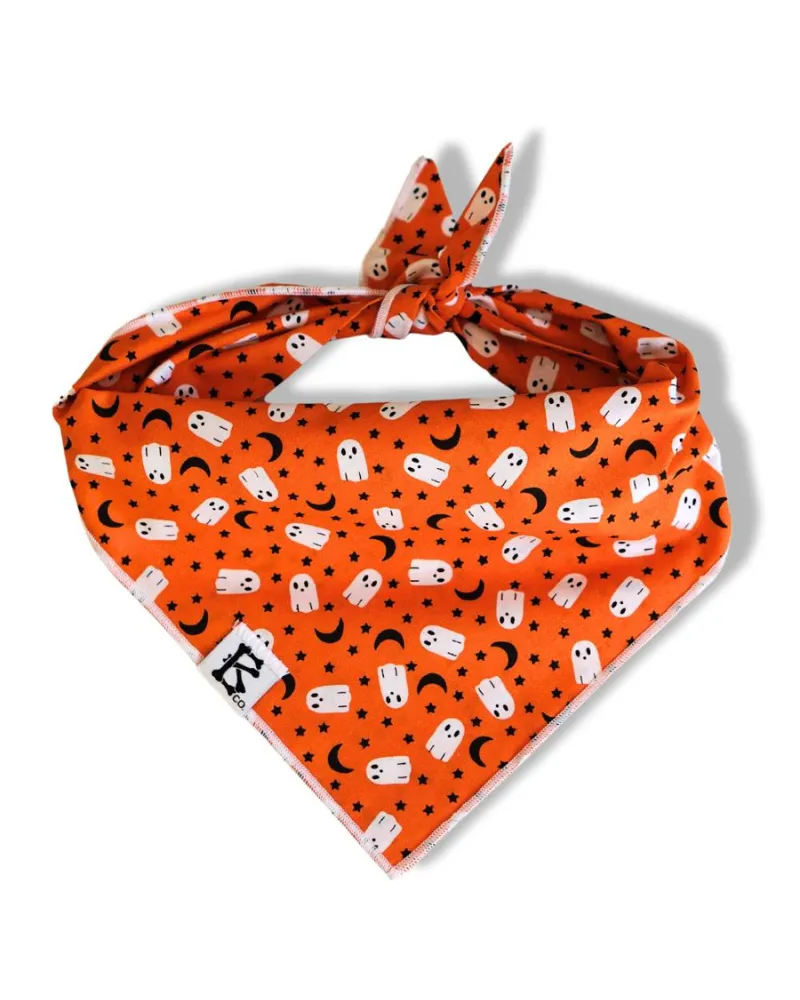 "Boo-Tiful Nights" Orange Ghosts Halloween Dog Bandana (Made in the USA)