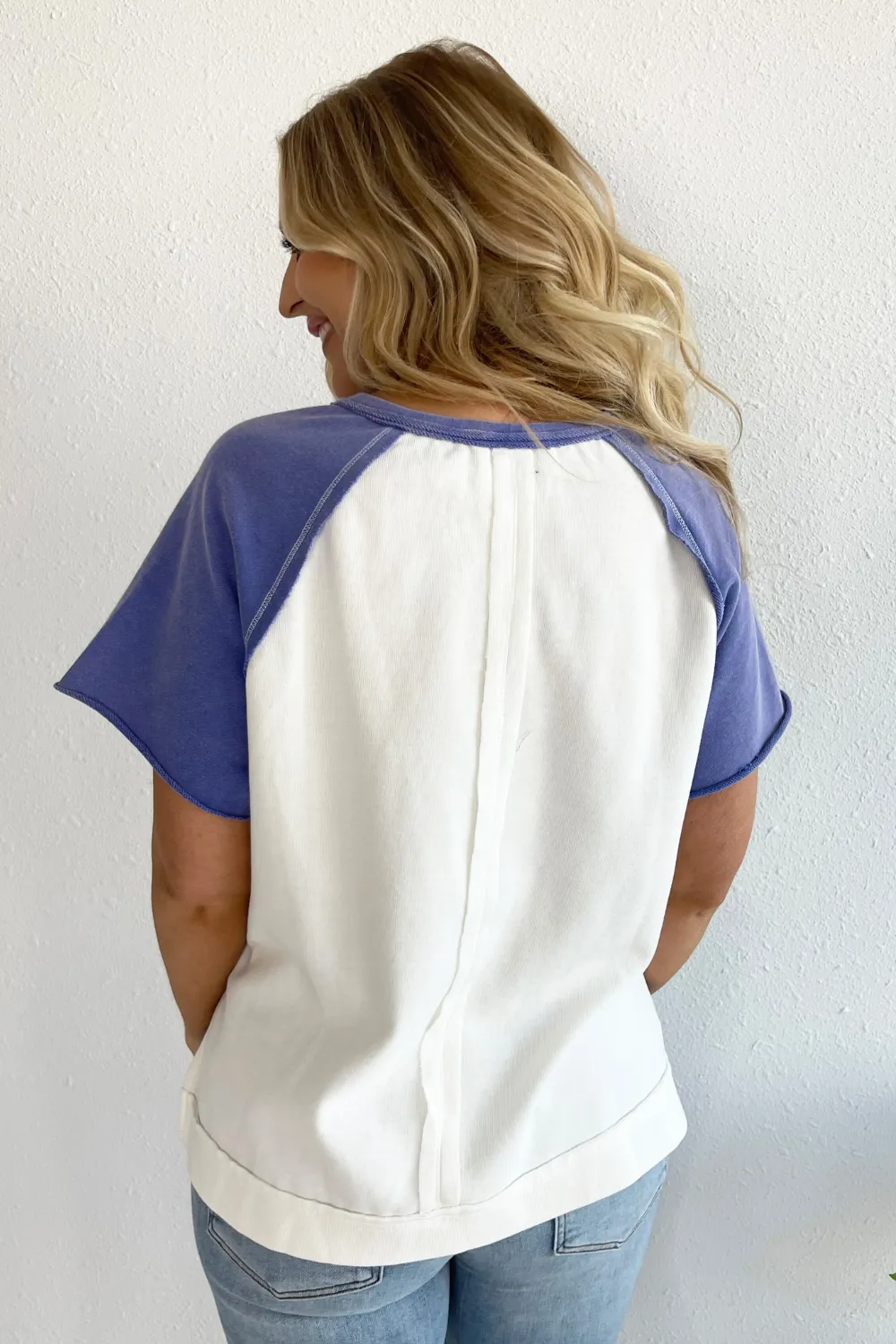 Raglan Short Sleeve Knit Button Up Top