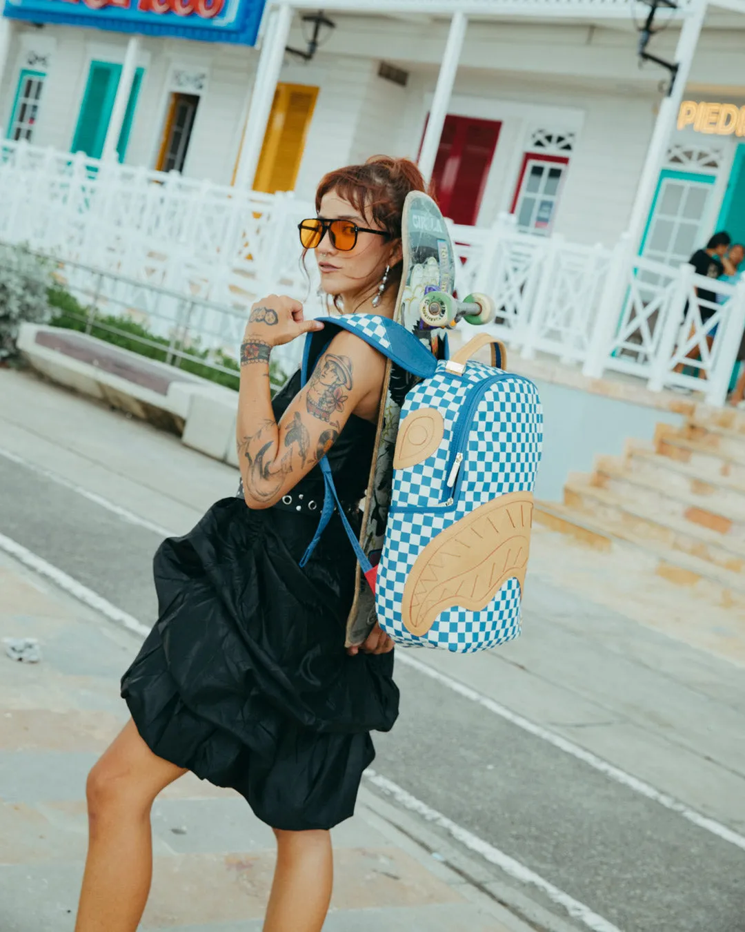 Sprayground Letter Checkers Backpack - Blue / Cream