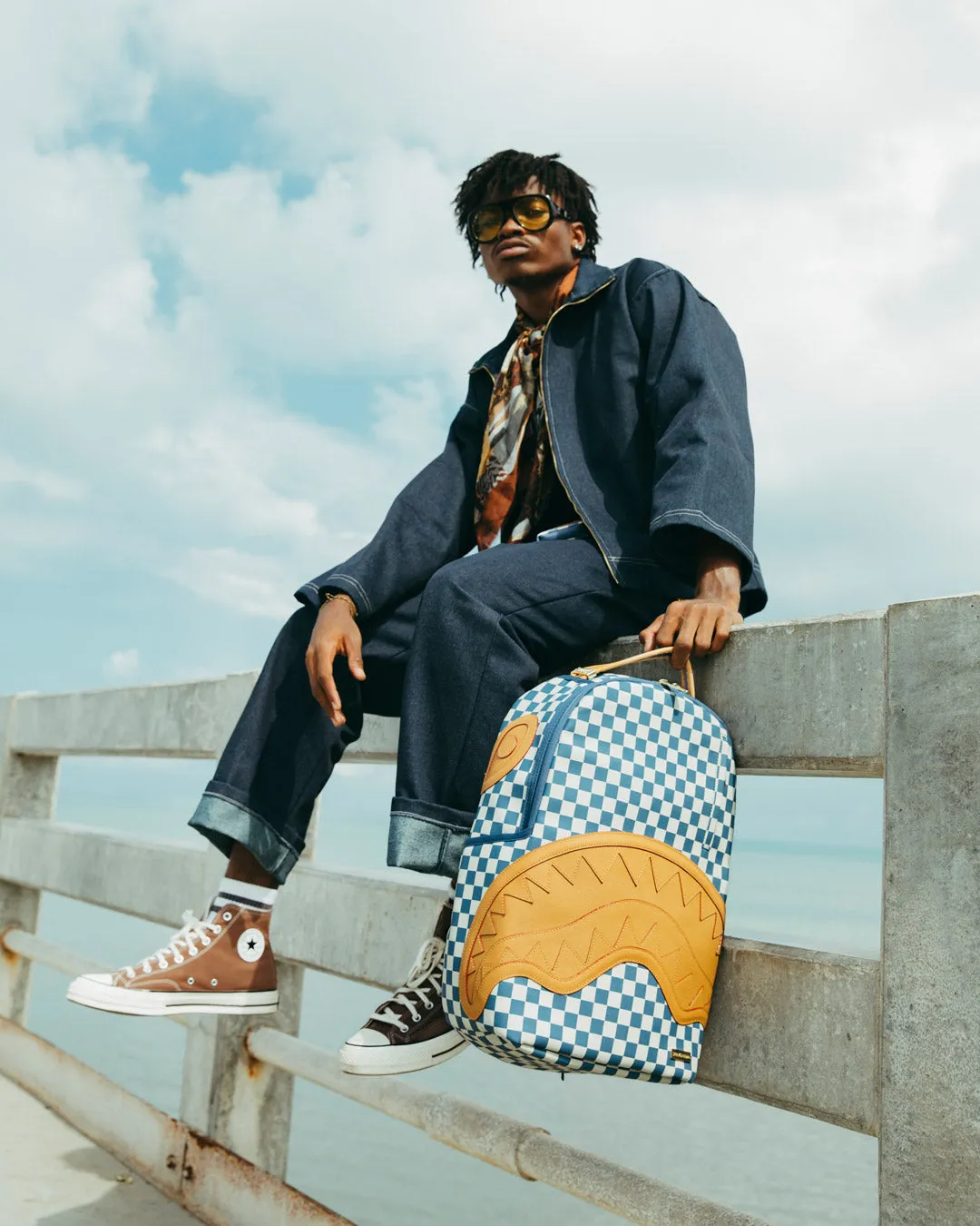 Sprayground Letter Checkers Backpack - Blue / Cream
