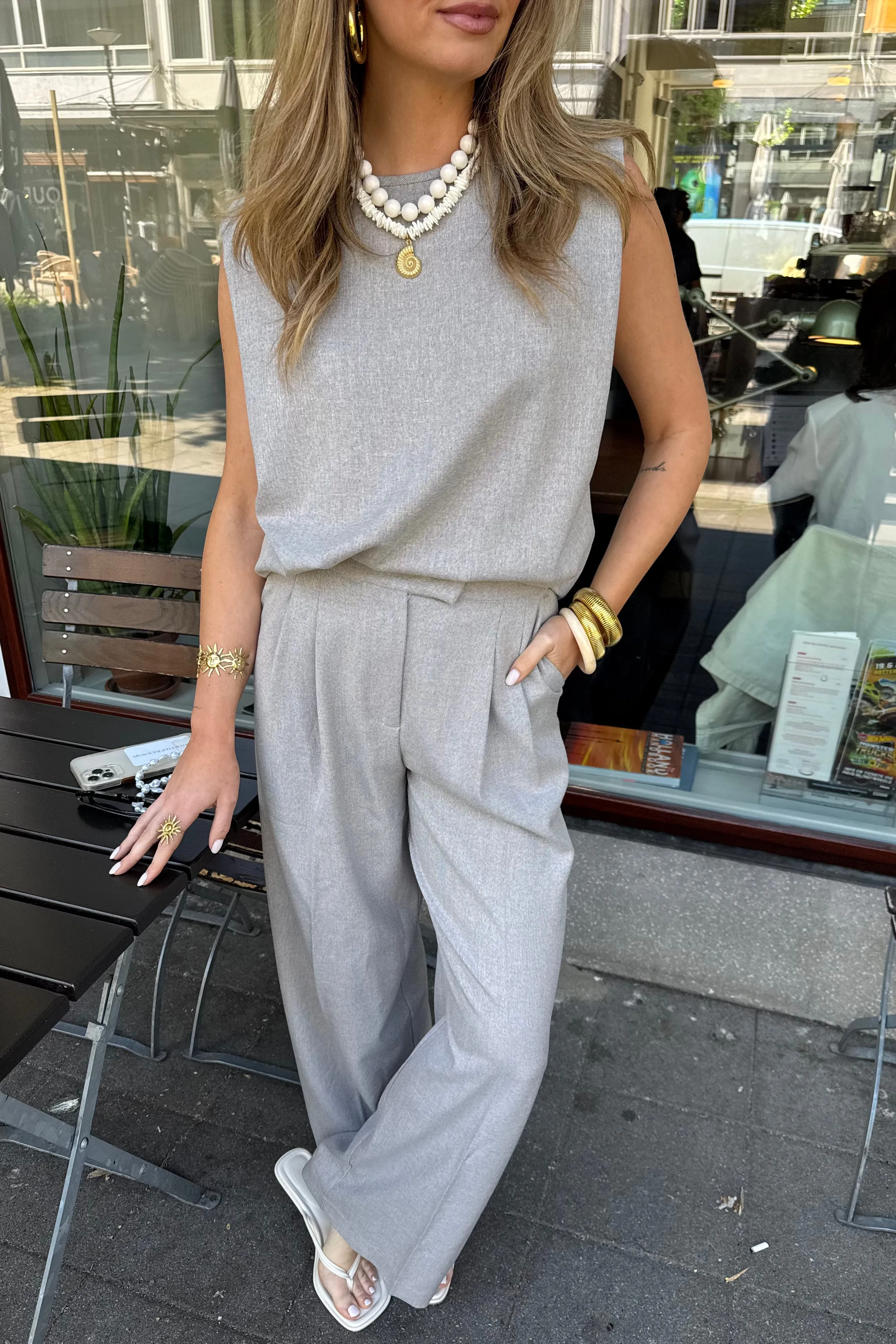 Textured pantalon - Beige/greyish
