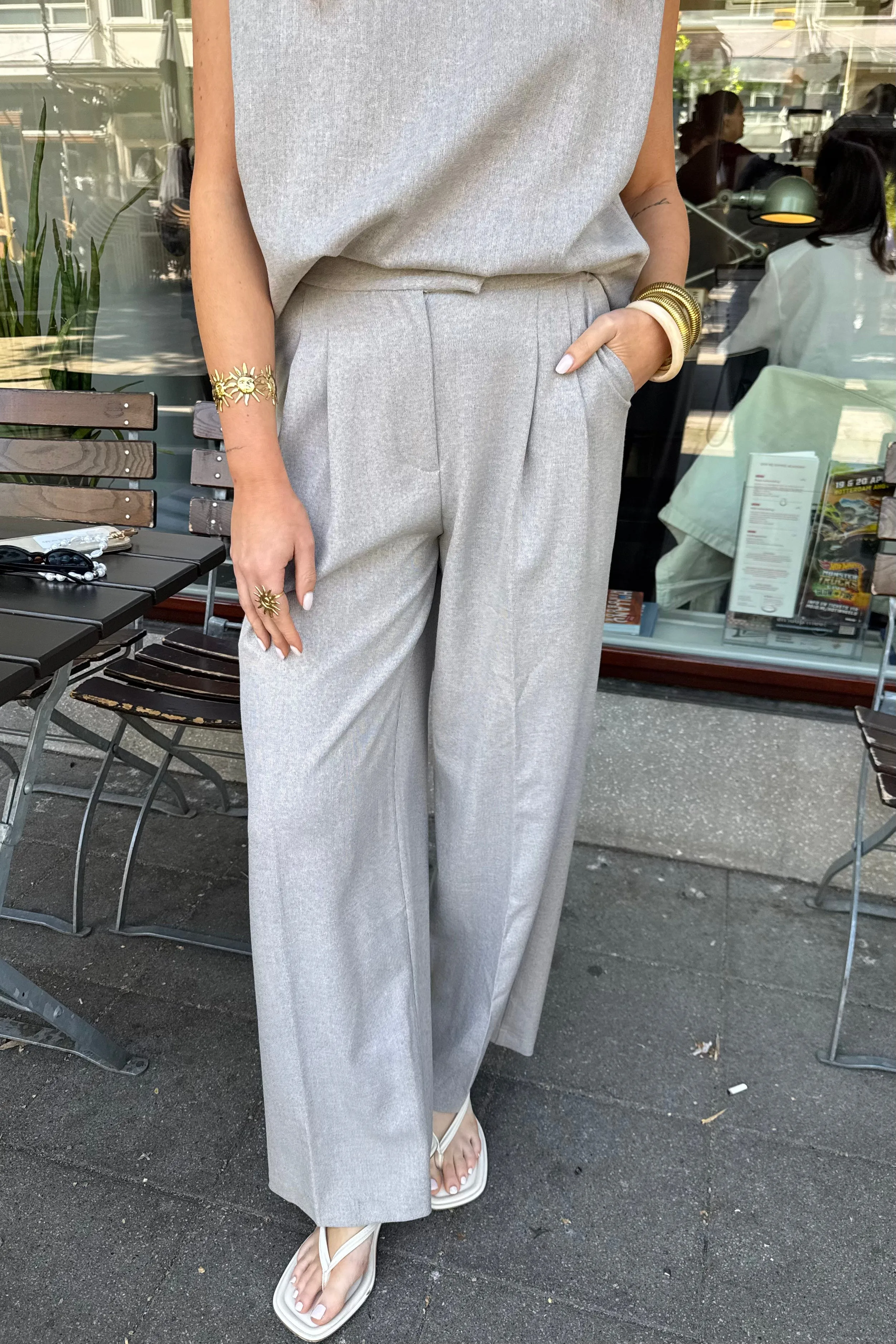 Textured pantalon - Beige/greyish