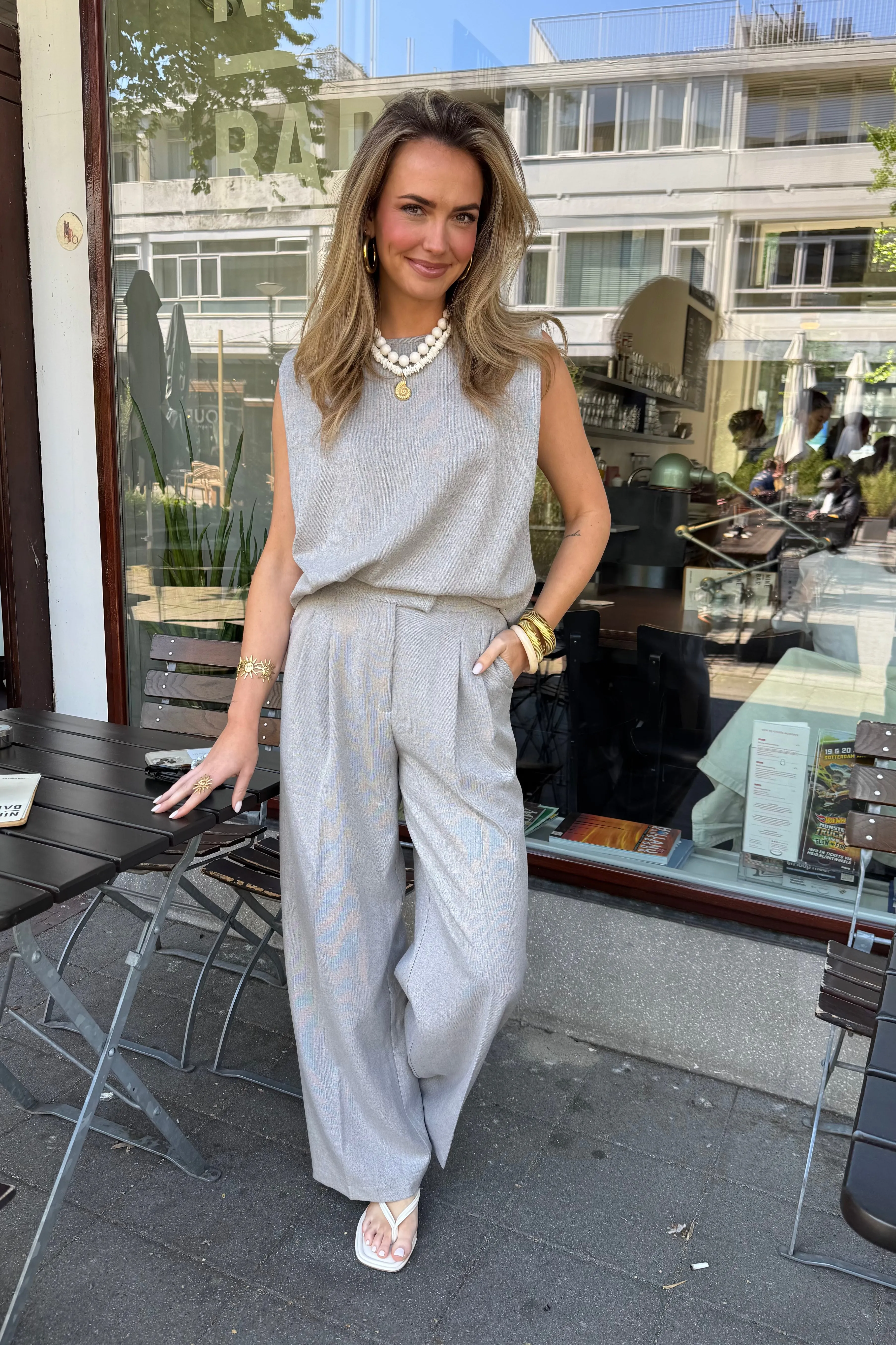 Textured pantalon - Beige/greyish