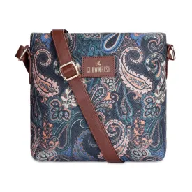 THE CLOWNFISH Aahna Printed Handicraft Fabric Crossbody Sling bag for Women Casual Party Bag Purse with Adjustable Shoulder Strap for Ladies College Girls (Marine Blue)