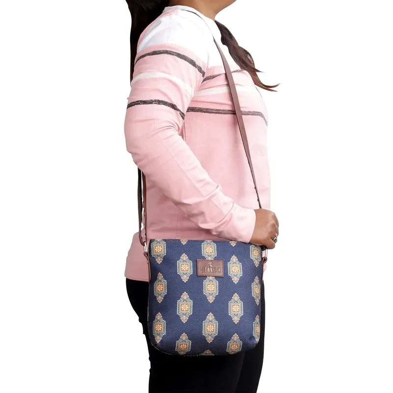 THE CLOWNFISH Aahna Printed Handicraft Fabric Crossbody Sling bag for Women Casual Party Bag Purse with Adjustable Shoulder Strap for Ladies College Girls (Multicolour-Triangle Design)