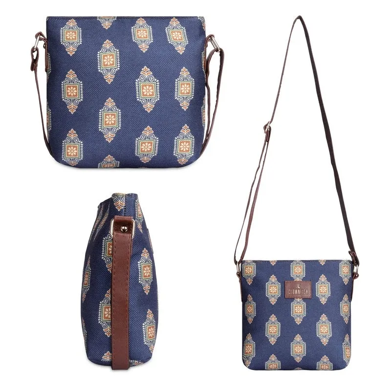 THE CLOWNFISH Aahna Printed Handicraft Fabric Crossbody Sling bag for Women Casual Party Bag Purse with Adjustable Shoulder Strap for Ladies College Girls (Multicolour-Triangle Design)