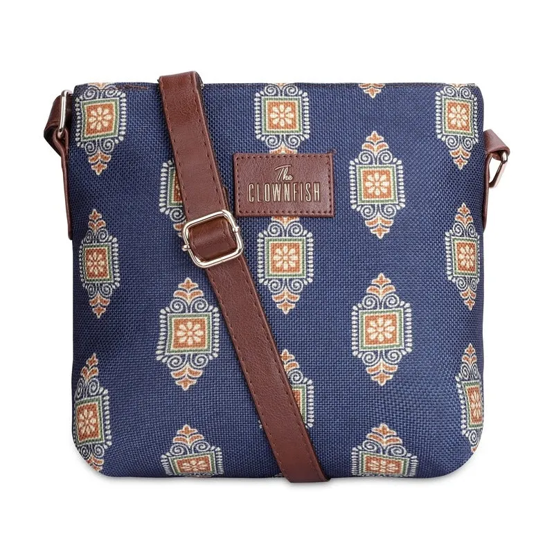 THE CLOWNFISH Aahna Printed Handicraft Fabric Crossbody Sling bag for Women Casual Party Bag Purse with Adjustable Shoulder Strap for Ladies College Girls (Multicolour-Triangle Design)
