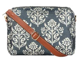 THE CLOWNFISH Isla Printed Handicraft Fabric Crossbody Sling bag for Women Casual Party Bag Purse with Adjustable Shoulder Strap and Printed Design for Ladies College Girls (Grey)
